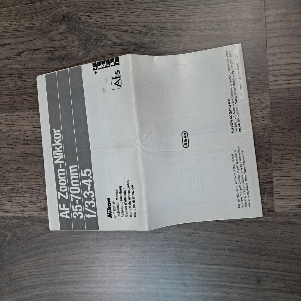 NIKON NIKKOR 35-70mm F3.3-4.5 AF ZOOM LENS INSTRUCTION MANUAL BOOK ORIGINAL